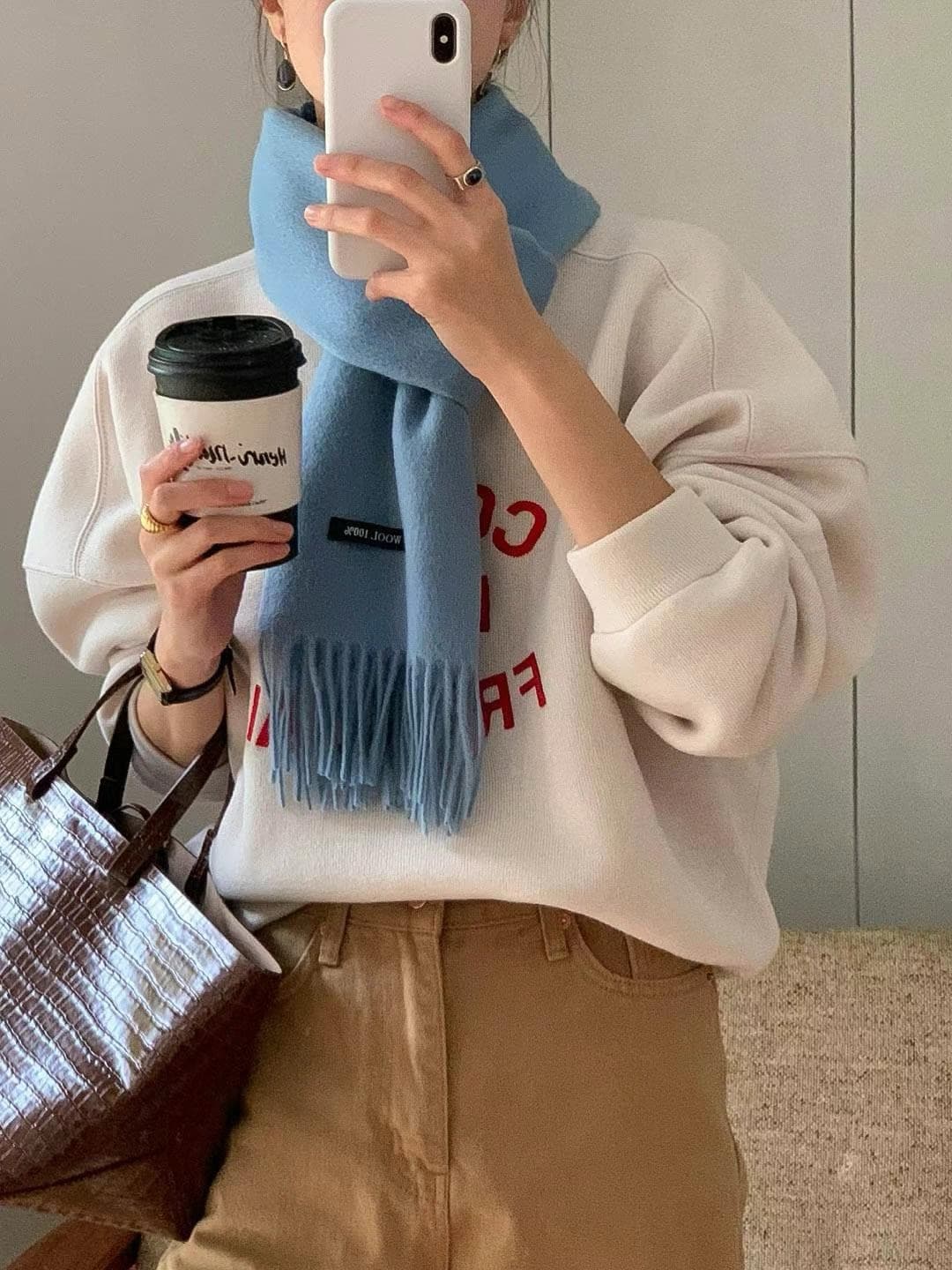 재고 있음 한국 chic 레트로 라운드 넥 자수 알파벳 디자인 루즈핏 캐주얼 긴팔 풀오버 스웨트셔츠 여성 상세 이미지 3