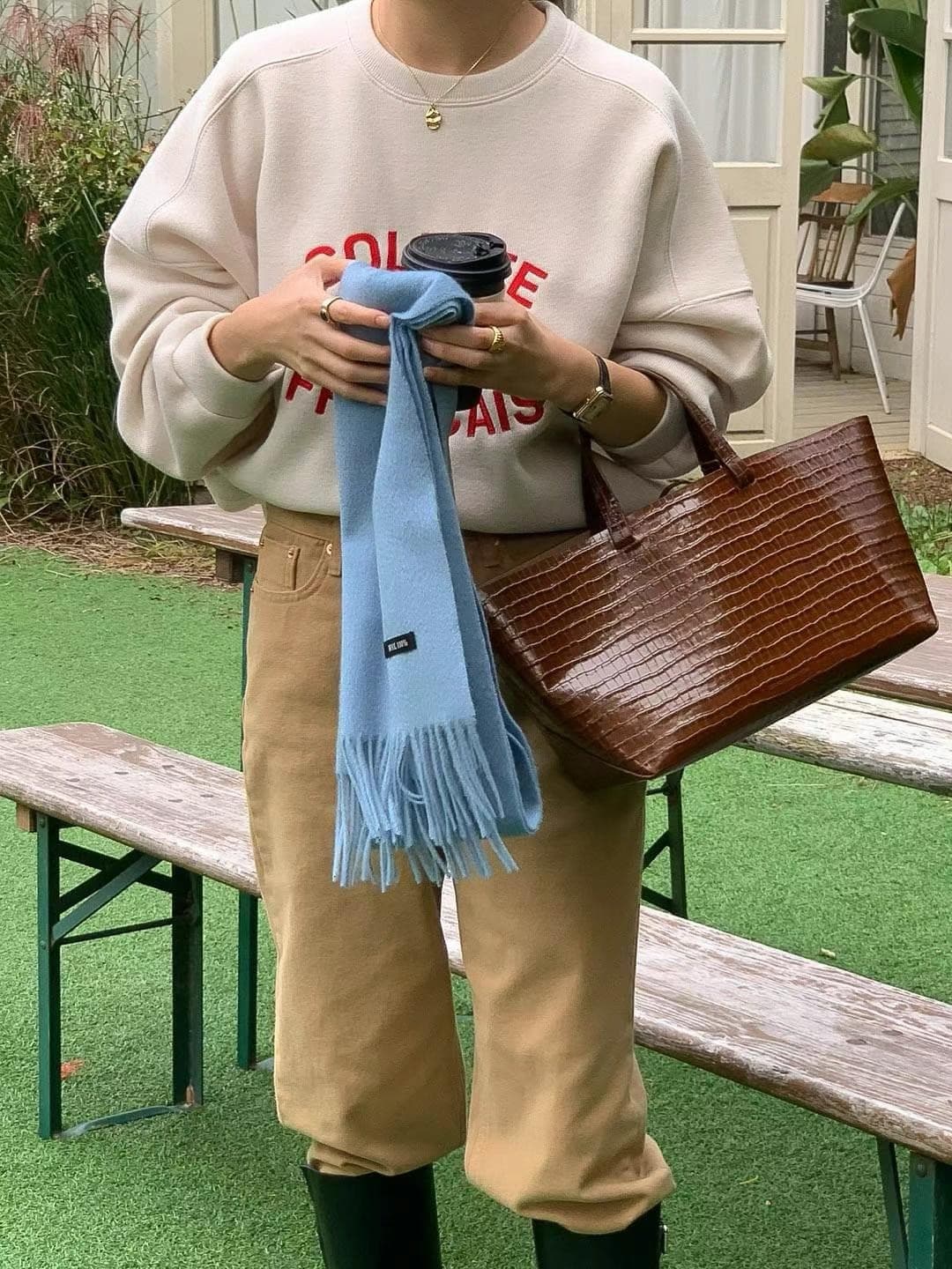 재고 있음 한국 chic 레트로 라운드 넥 자수 알파벳 디자인 루즈핏 캐주얼 긴팔 풀오버 스웨트셔츠 여성 상세 이미지 6