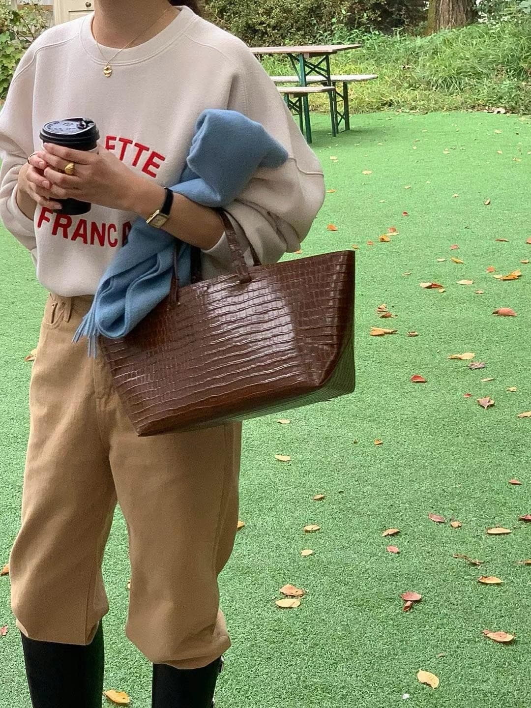 재고 있음 한국 chic 레트로 라운드 넥 자수 알파벳 디자인 루즈핏 캐주얼 긴팔 풀오버 스웨트셔츠 여성 상세 이미지 7