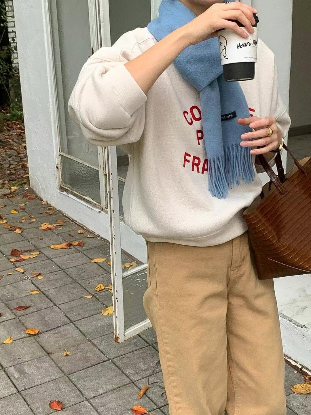 재고 있음 한국 chic 레트로 라운드 넥 자수 알파벳 디자인 루즈핏 캐주얼 긴팔 풀오버 스웨트셔츠 여성 상세 이미지 10