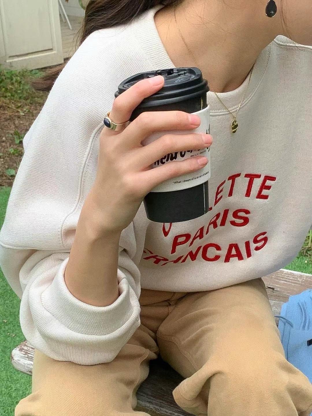 재고 있음 한국 chic 레트로 라운드 넥 자수 알파벳 디자인 루즈핏 캐주얼 긴팔 풀오버 스웨트셔츠 여성 상세 이미지 12