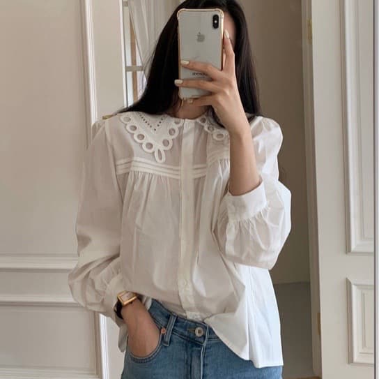 있음 물품 품격 연령 감소 베이비 칼라 다용도 거품 소매 셔츠