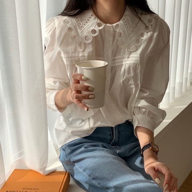 있음 물품 품격 연령 감소 베이비 칼라 다용도 거품 소매 셔츠 이미지 3