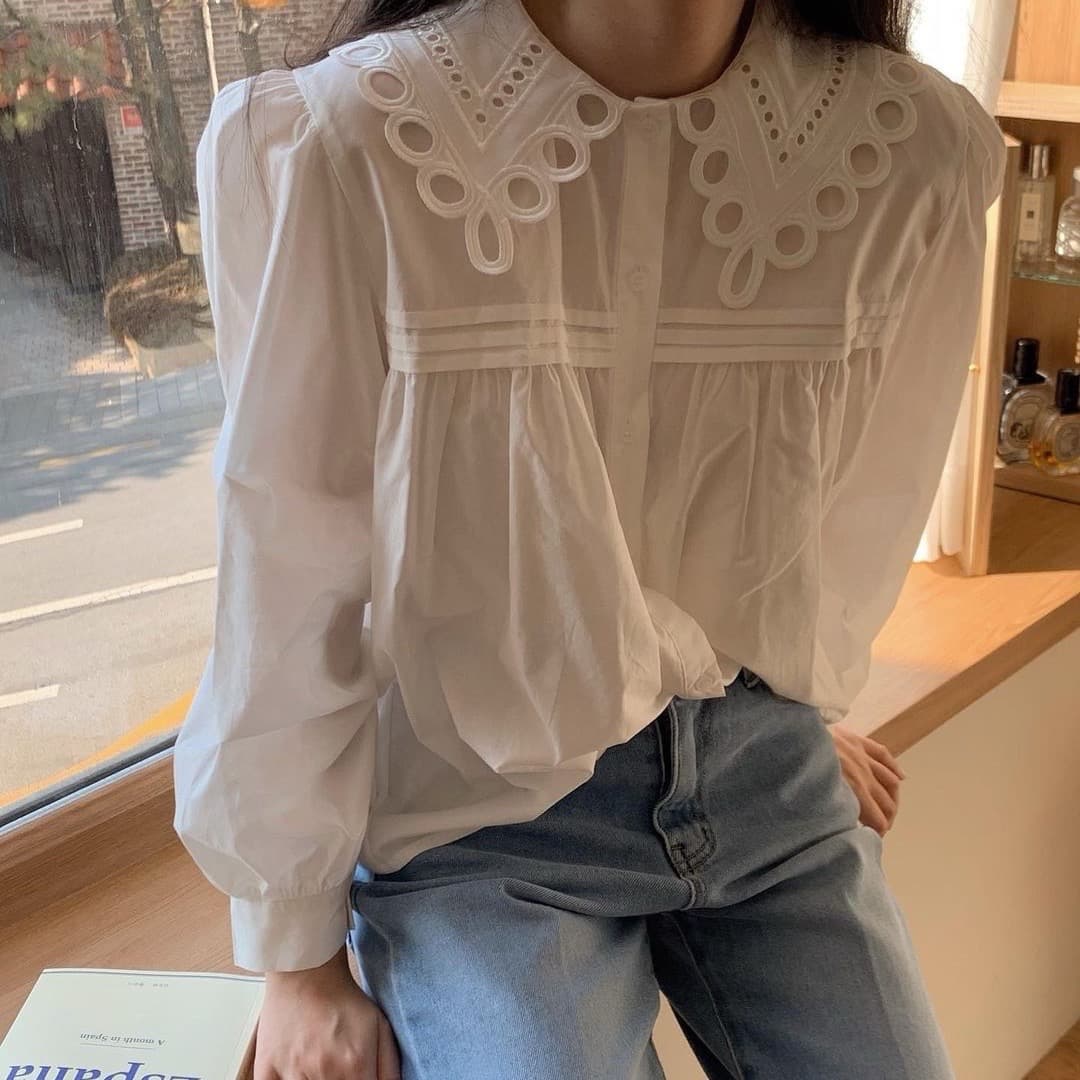 있음 물품 품격 연령 감소 베이비 칼라 다용도 거품 소매 셔츠 이미지 5