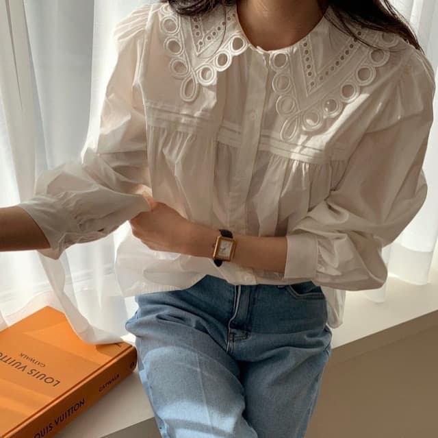 있음 물품 품격 연령 감소 베이비 칼라 다용도 거품 소매 셔츠 이미지 4