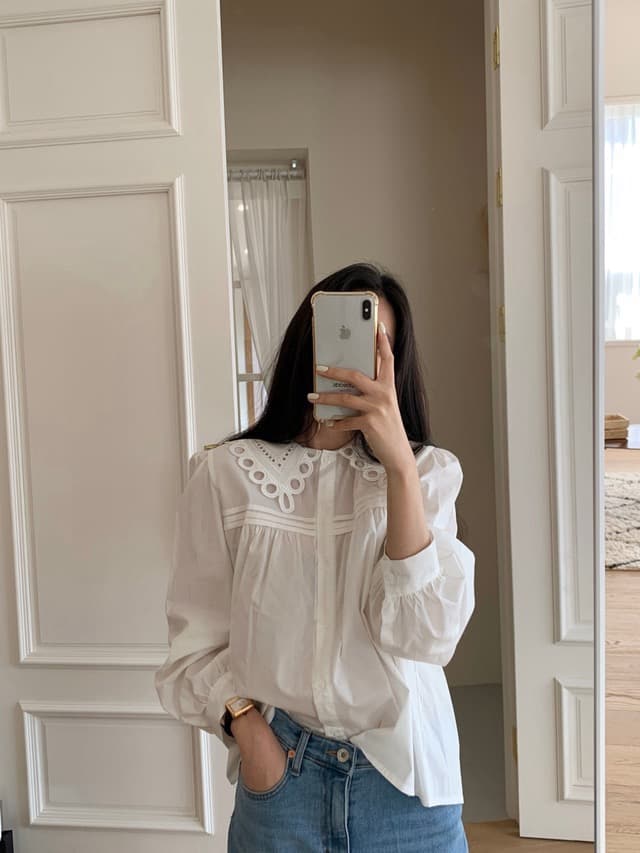 있음 물품 품격 연령 감소 베이비 칼라 다용도 거품 소매 셔츠 상세 이미지 2