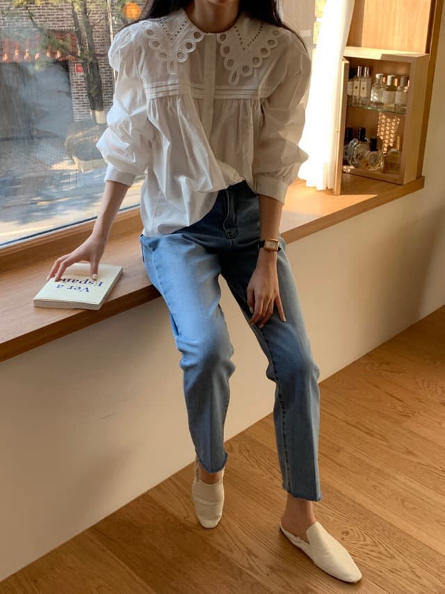 있음 물품 품격 연령 감소 베이비 칼라 다용도 거품 소매 셔츠 상세 이미지 4