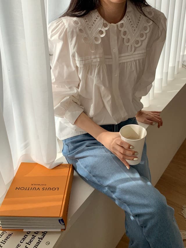 있음 물품 품격 연령 감소 베이비 칼라 다용도 거품 소매 셔츠 상세 이미지 8