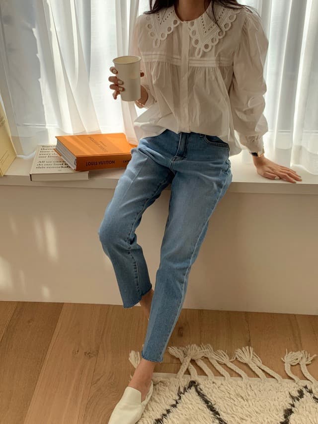 있음 물품 품격 연령 감소 베이비 칼라 다용도 거품 소매 셔츠 상세 이미지 14