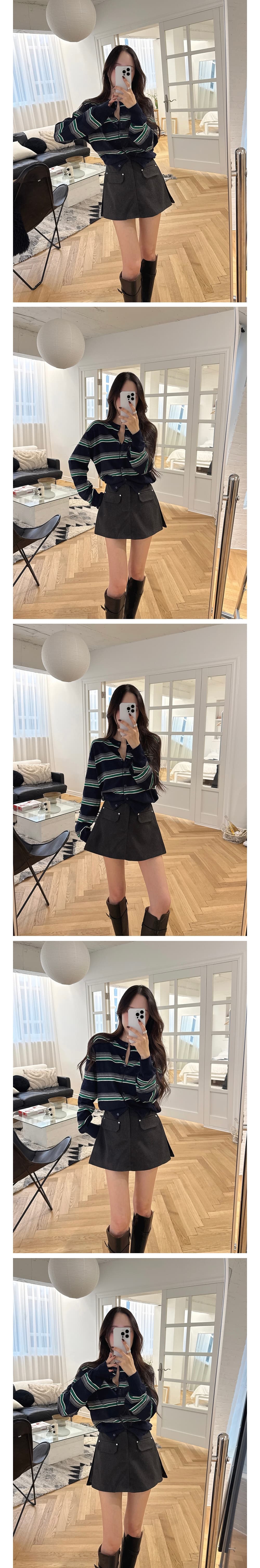 재고 있음 패션 품격 배색 스트라이프 니트 오픈 가디건 상세 이미지 7