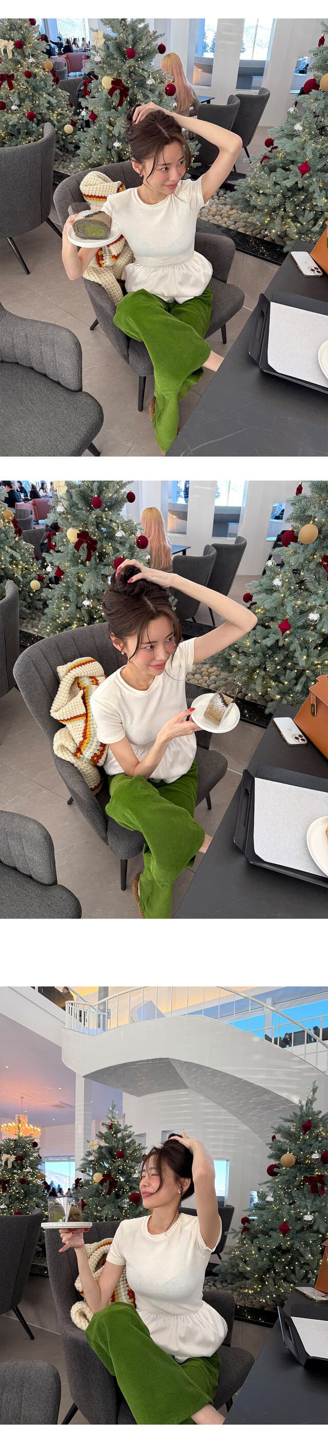 재고 있음 한국 ins 다용도 고급 센스 라운드 넥 패치워크 퍼프 치마 티셔츠 상세 이미지 4