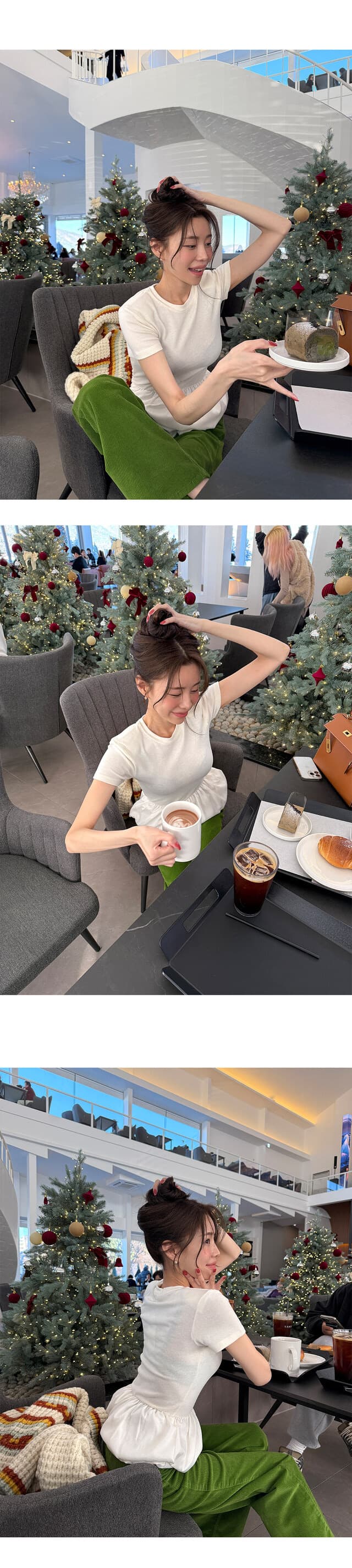 재고 있음 한국 ins 다용도 고급 센스 라운드 넥 패치워크 퍼프 치마 티셔츠 상세 이미지 6