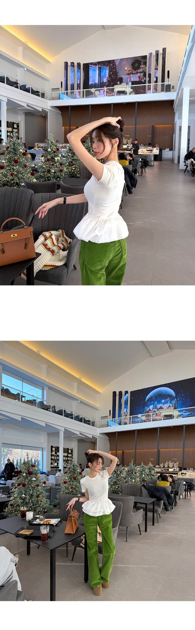 재고 있음 한국 ins 다용도 고급 센스 라운드 넥 패치워크 퍼프 치마 티셔츠 상세 이미지 7