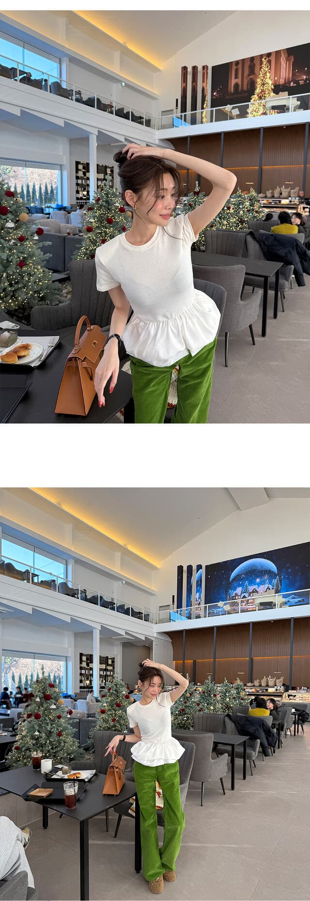 재고 있음 한국 ins 다용도 고급 센스 라운드 넥 패치워크 퍼프 치마 티셔츠 상세 이미지 8