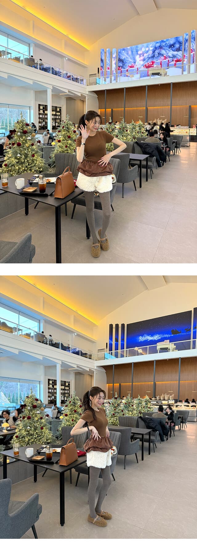 재고 있음 한국 ins 다용도 고급 센스 라운드 넥 패치워크 퍼프 치마 티셔츠 상세 이미지 9