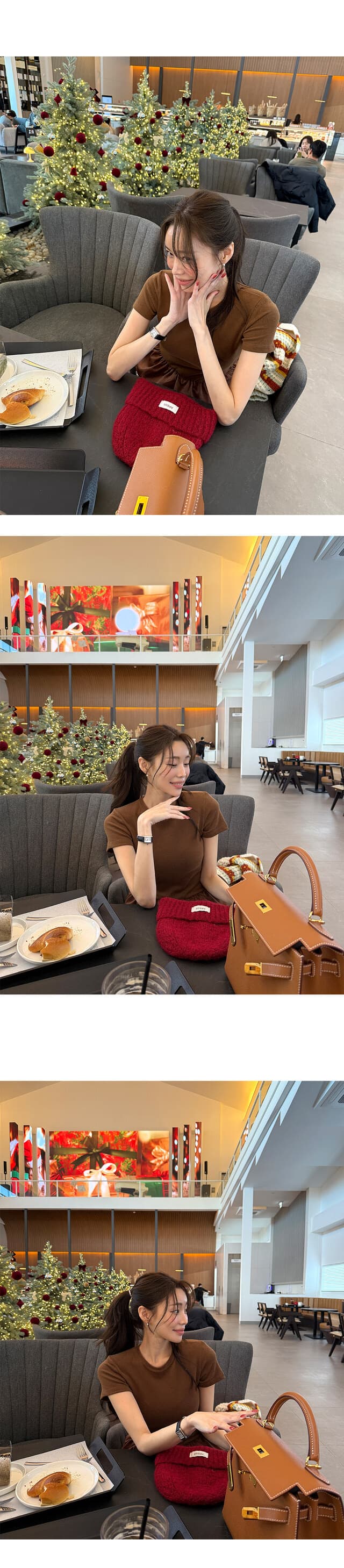 재고 있음 한국 ins 다용도 고급 센스 라운드 넥 패치워크 퍼프 치마 티셔츠 상세 이미지 10