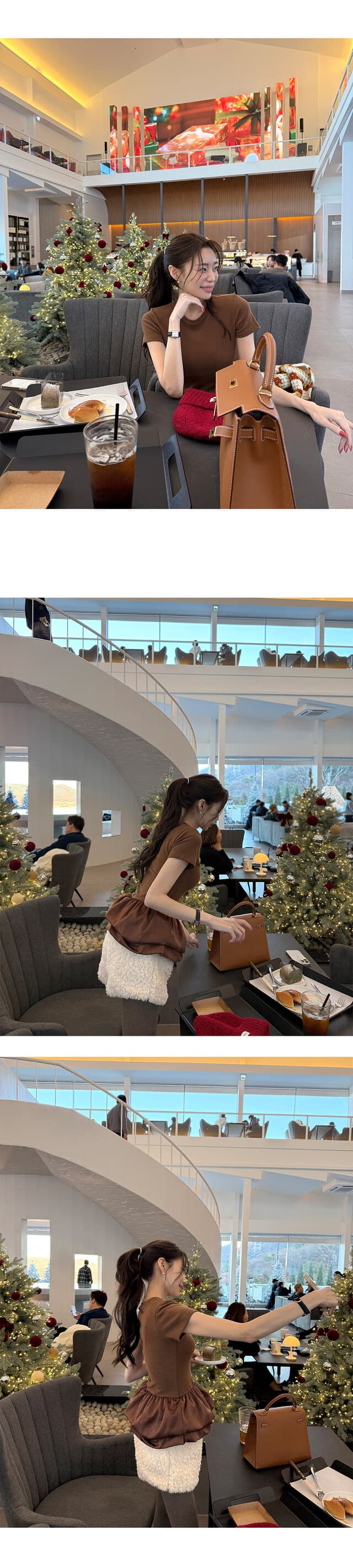 재고 있음 한국 ins 다용도 고급 센스 라운드 넥 패치워크 퍼프 치마 티셔츠 상세 이미지 11