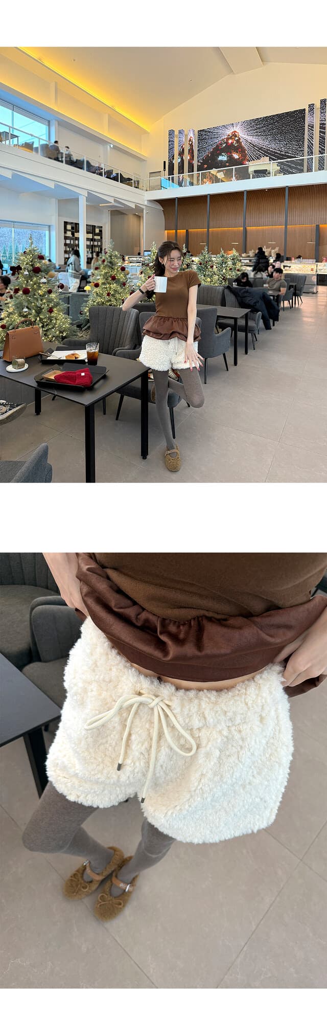 재고 있음 한국 ins 다용도 고급 센스 라운드 넥 패치워크 퍼프 치마 티셔츠 상세 이미지 17