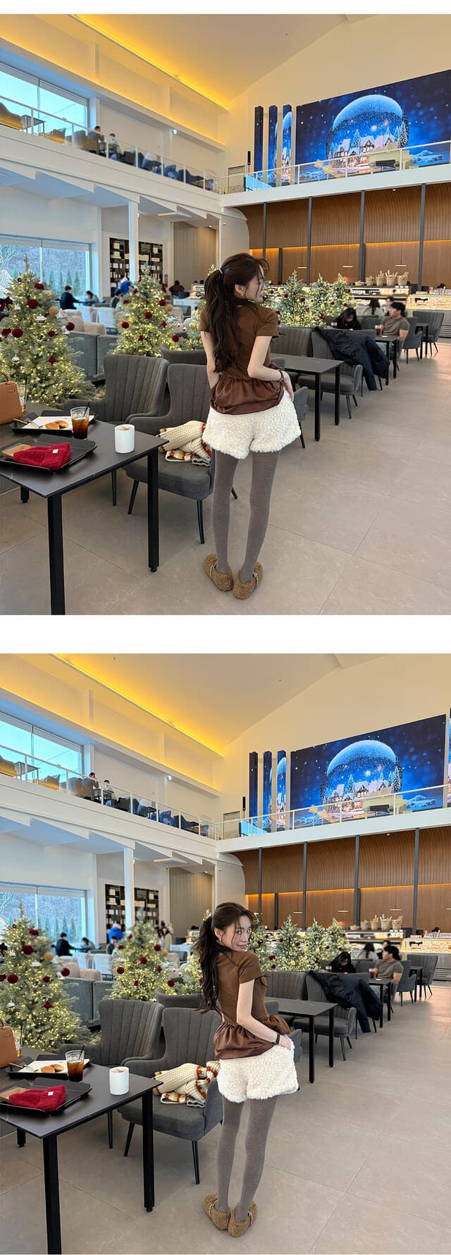 재고 있음 한국 ins 다용도 고급 센스 라운드 넥 패치워크 퍼프 치마 티셔츠 상세 이미지 19