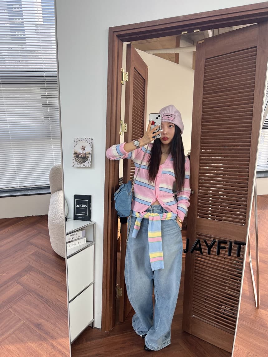 재고 있음 한국 동대문 봄 부드러운 다용도 싸움 색상 시스템 버클 니트 오픈 가디건 상세 이미지 2