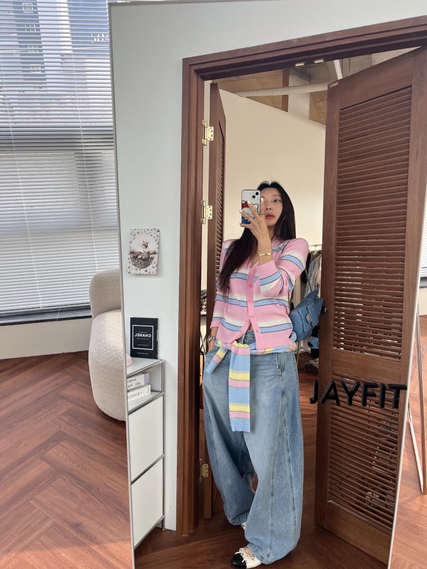 재고 있음 한국 동대문 봄 부드러운 다용도 싸움 색상 시스템 버클 니트 오픈 가디건 상세 이미지 4