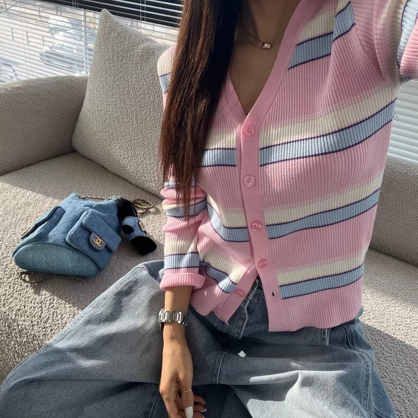 재고 있음 한국 동대문 봄 부드러운 다용도 싸움 색상 시스템 버클 니트 오픈 가디건 상세 이미지 5