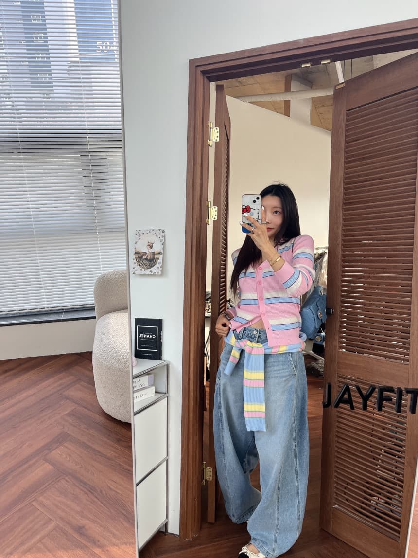 재고 있음 한국 동대문 봄 부드러운 다용도 싸움 색상 시스템 버클 니트 오픈 가디건 상세 이미지 9