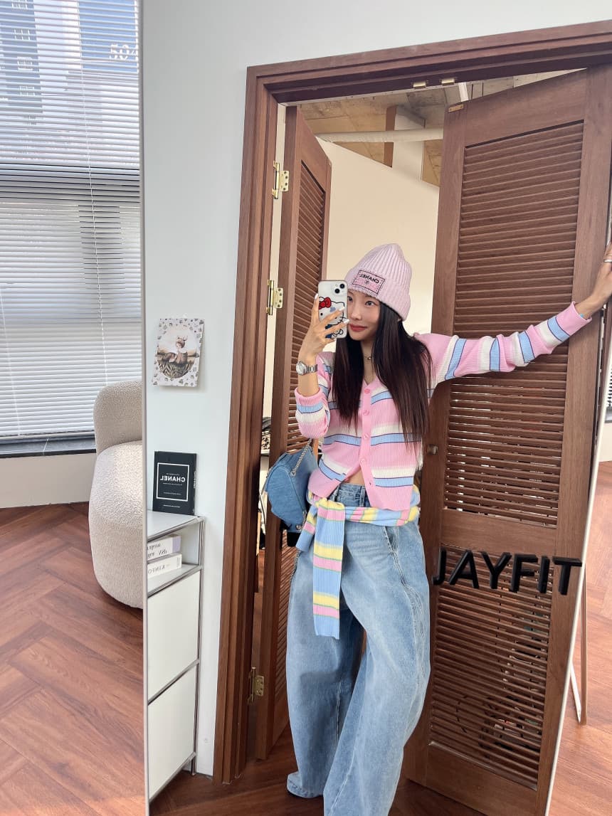 재고 있음 한국 동대문 봄 부드러운 다용도 싸움 색상 시스템 버클 니트 오픈 가디건 상세 이미지 11