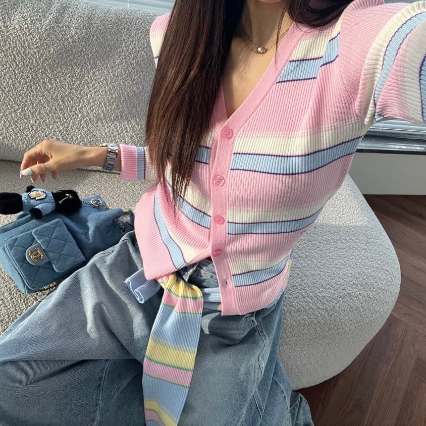 재고 있음 한국 동대문 봄 부드러운 다용도 싸움 색상 시스템 버클 니트 오픈 가디건 상세 이미지 21