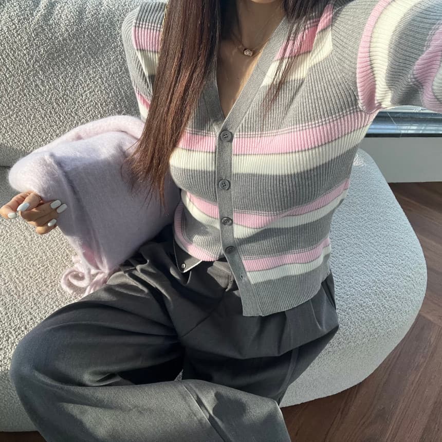 재고 있음 한국 동대문 봄 부드러운 다용도 싸움 색상 시스템 버클 니트 오픈 가디건 상세 이미지 37