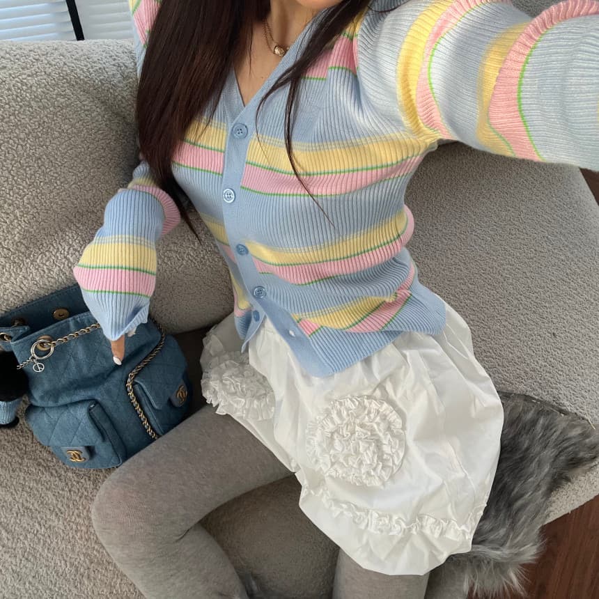 재고 있음 한국 동대문 봄 부드러운 다용도 싸움 색상 시스템 버클 니트 오픈 가디건 상세 이미지 50