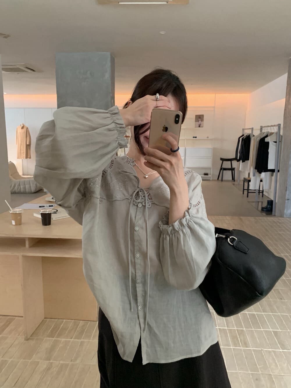 있음 물품 한국 스타일 품격 다용도 홀로우 아웃 조각 레이스 조각 긴팔 셔츠 이미지 4