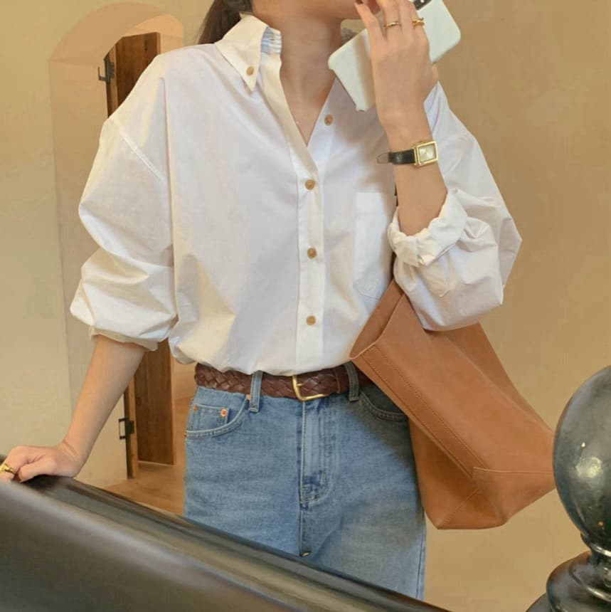 재고 있음 다용도 칼라 측면 스트라이프 패치워크 색상 디자인 센스 긴팔 셔츠 이미지 4