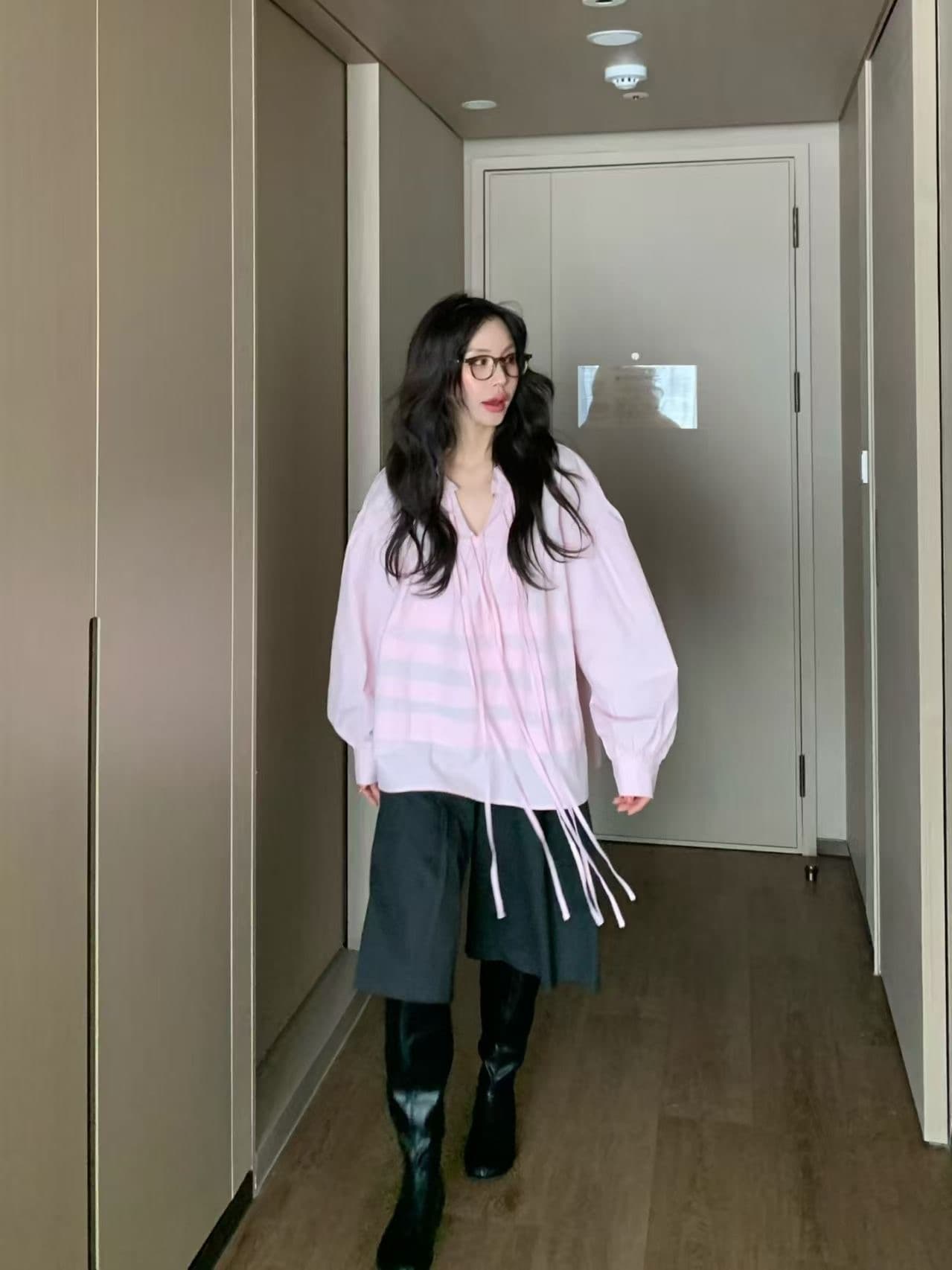 있음 물품 한국 chic 봄 여름 새로운 스탠드 칼라 플리츠 프랑스식 인형 맨위 셔츠 상세 이미지 8