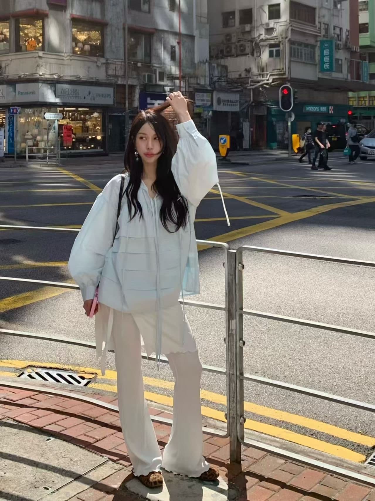 있음 물품 한국 chic 봄 여름 새로운 스탠드 칼라 플리츠 프랑스식 인형 맨위 셔츠 상세 이미지 19