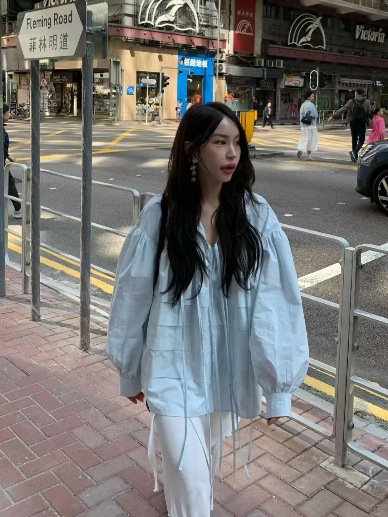 있음 물품 한국 chic 봄 여름 새로운 스탠드 칼라 플리츠 프랑스식 인형 맨위 셔츠 상세 이미지 20
