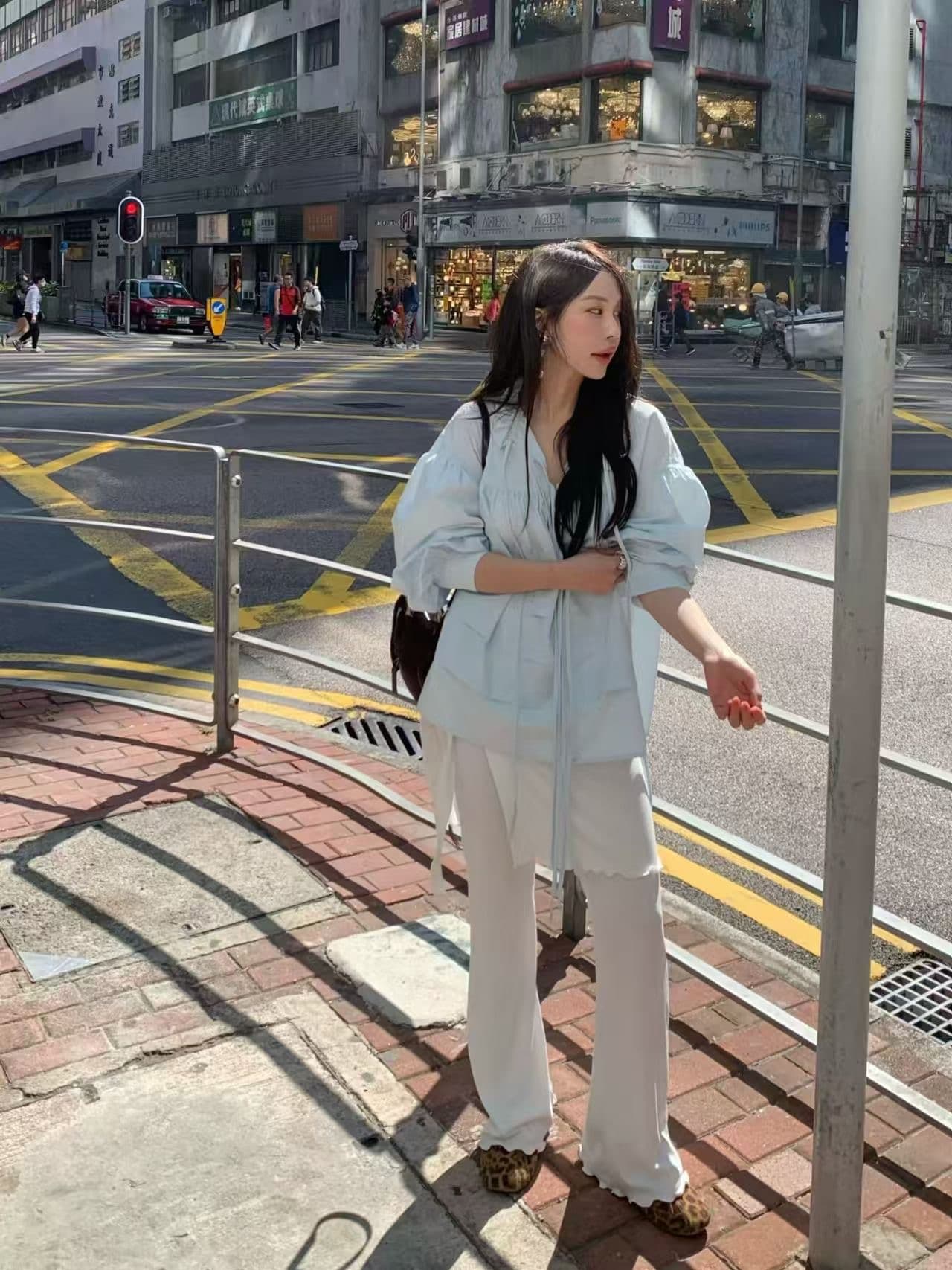 있음 물품 한국 chic 봄 여름 새로운 스탠드 칼라 플리츠 프랑스식 인형 맨위 셔츠 상세 이미지 25