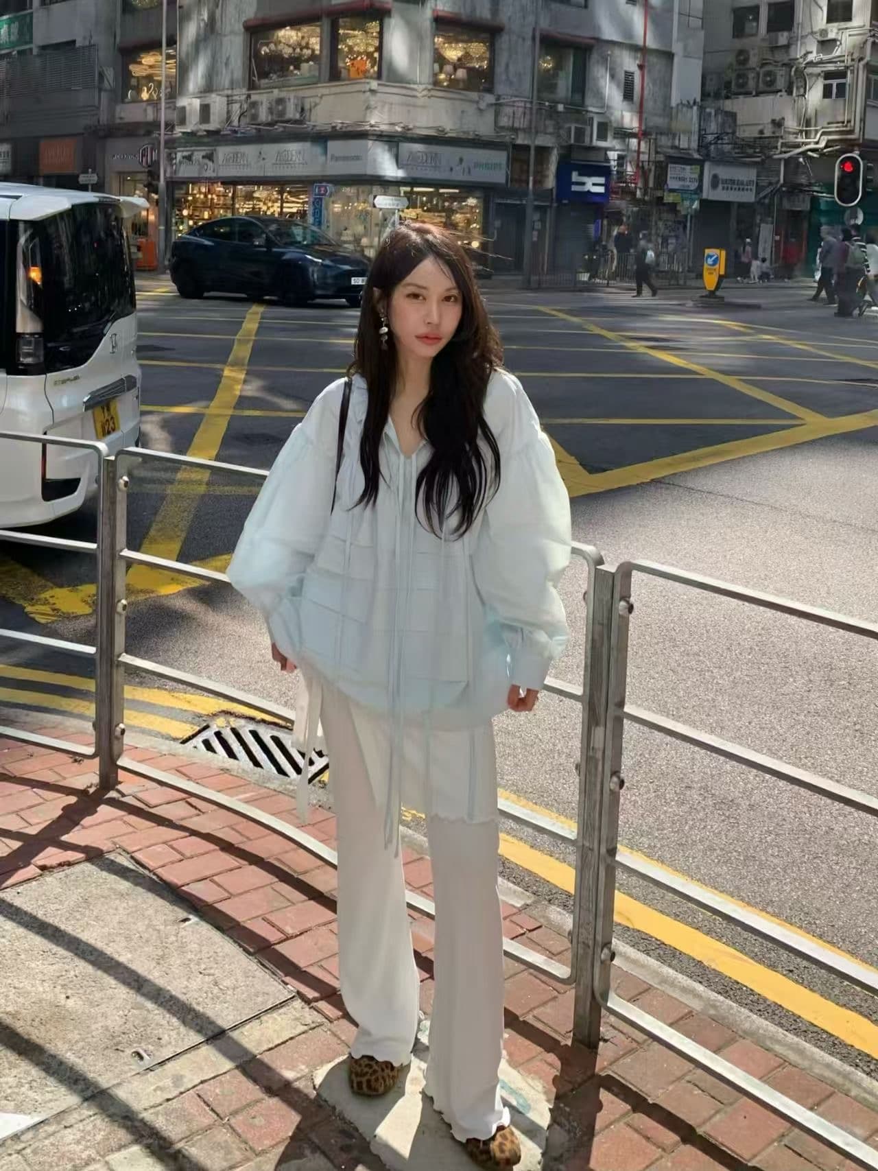 있음 물품 한국 chic 봄 여름 새로운 스탠드 칼라 플리츠 프랑스식 인형 맨위 셔츠 상세 이미지 26