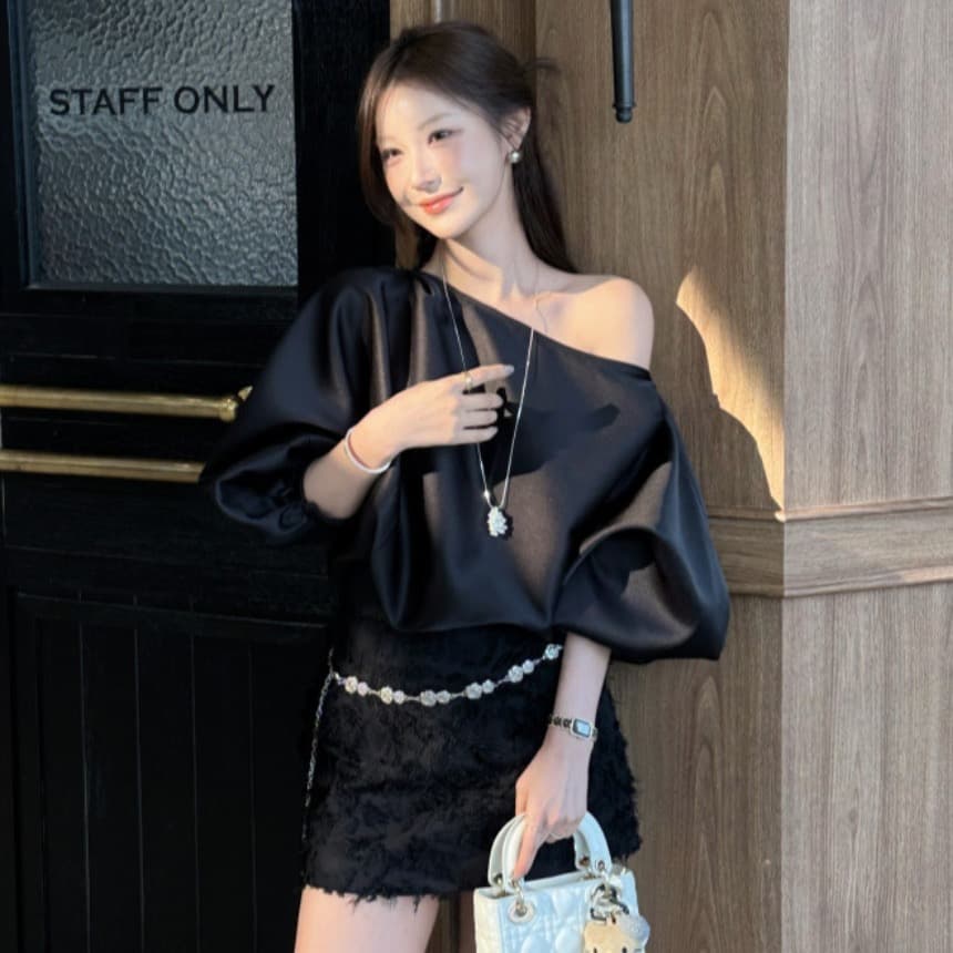 재고 있음 한국 ins 패션 품격 다용도 반팔 오프숄더 맨위 이미지 3