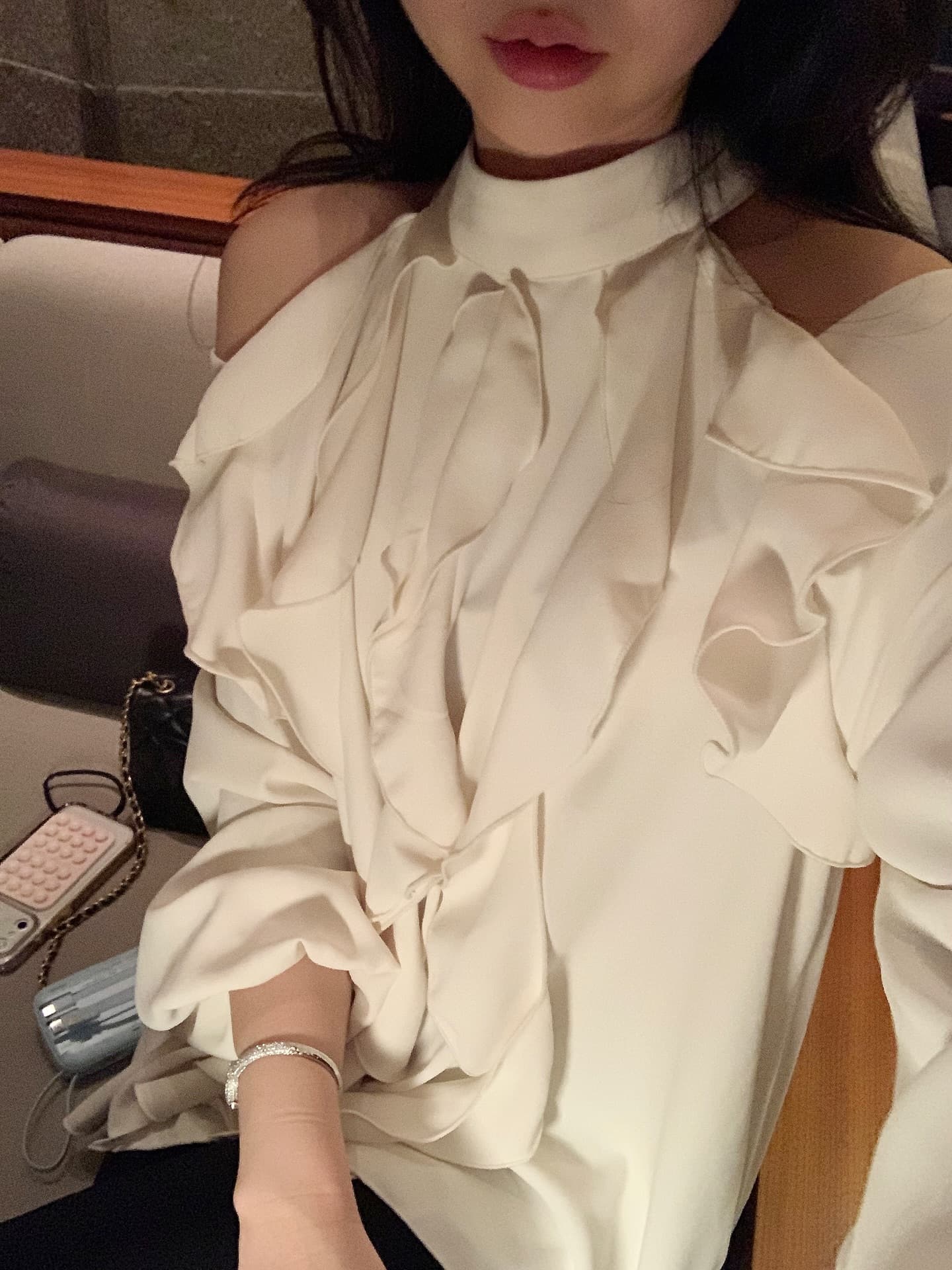 프랑스식 부드러운 바람 품격 심장 기계 오프숄더 디자인 섹션 셔츠 상세 이미지 5