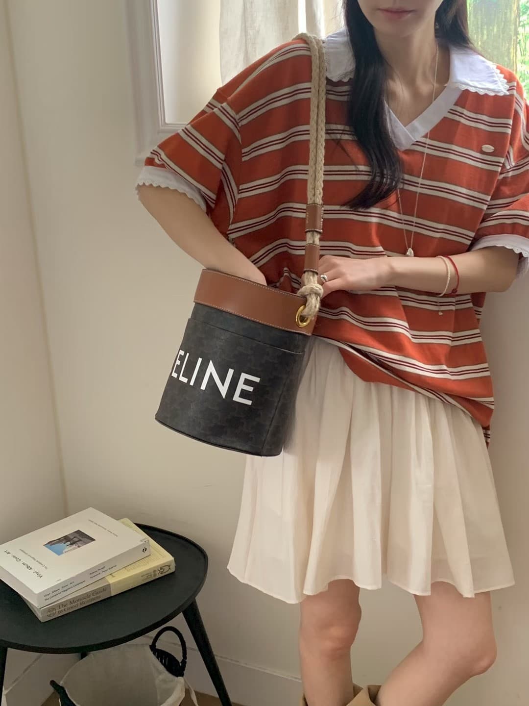 재고 있음 한국 동대문 봄 새로운 프랑스식 V넥 레이스 스트라이프 패션 반팔 티셔츠 여성 다용도 상세 이미지 7