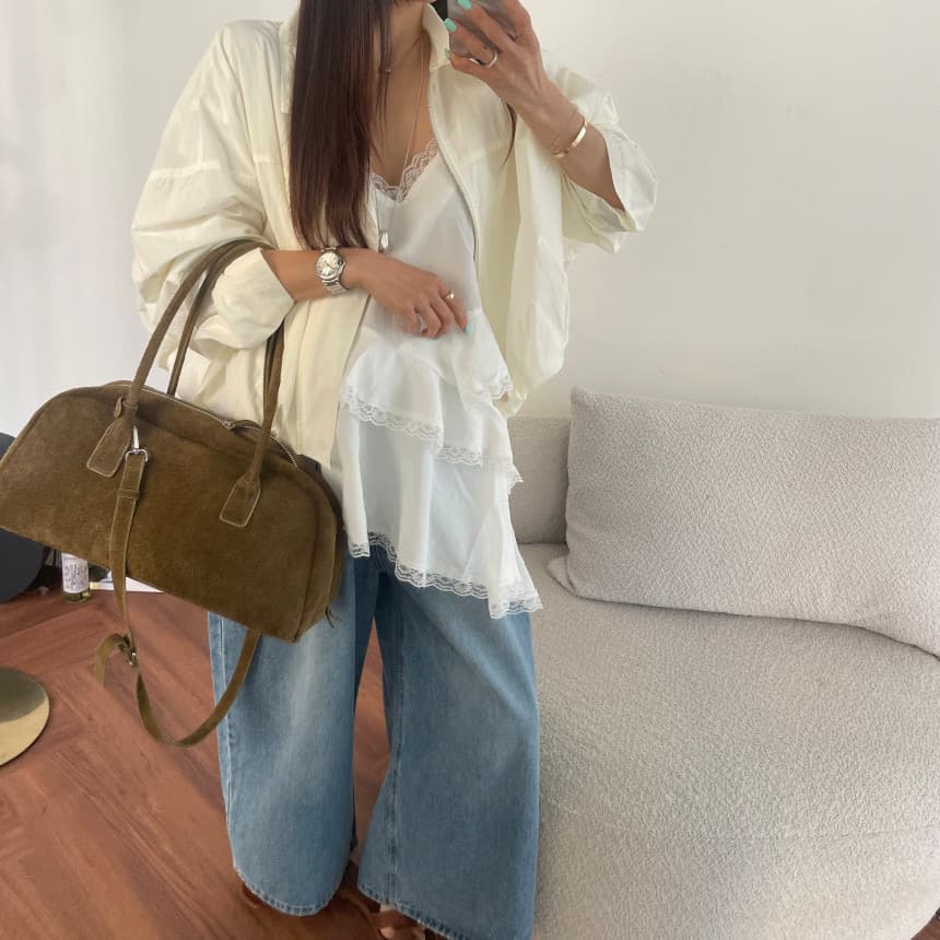 재고 있음 한국 ins 봄 섹션 부드러운 다용도 레이스 조각 불규칙 슬립 맨위 상세 이미지 25