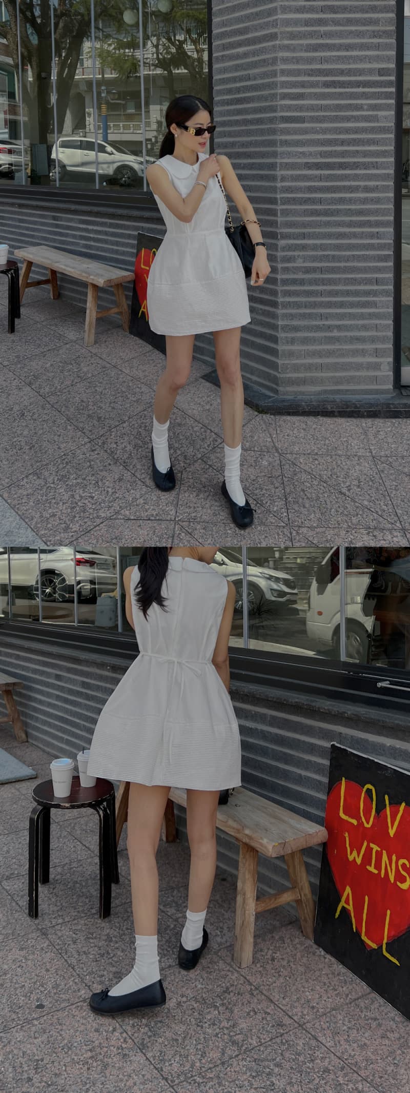 재고 있음 한국 ins 달콤한 스타일 화이트 베이비 칼라 조끼 여성 드레스 봄 여름 허리 수축 슬림해 보이는 A라인 스커트 상세 이미지 1