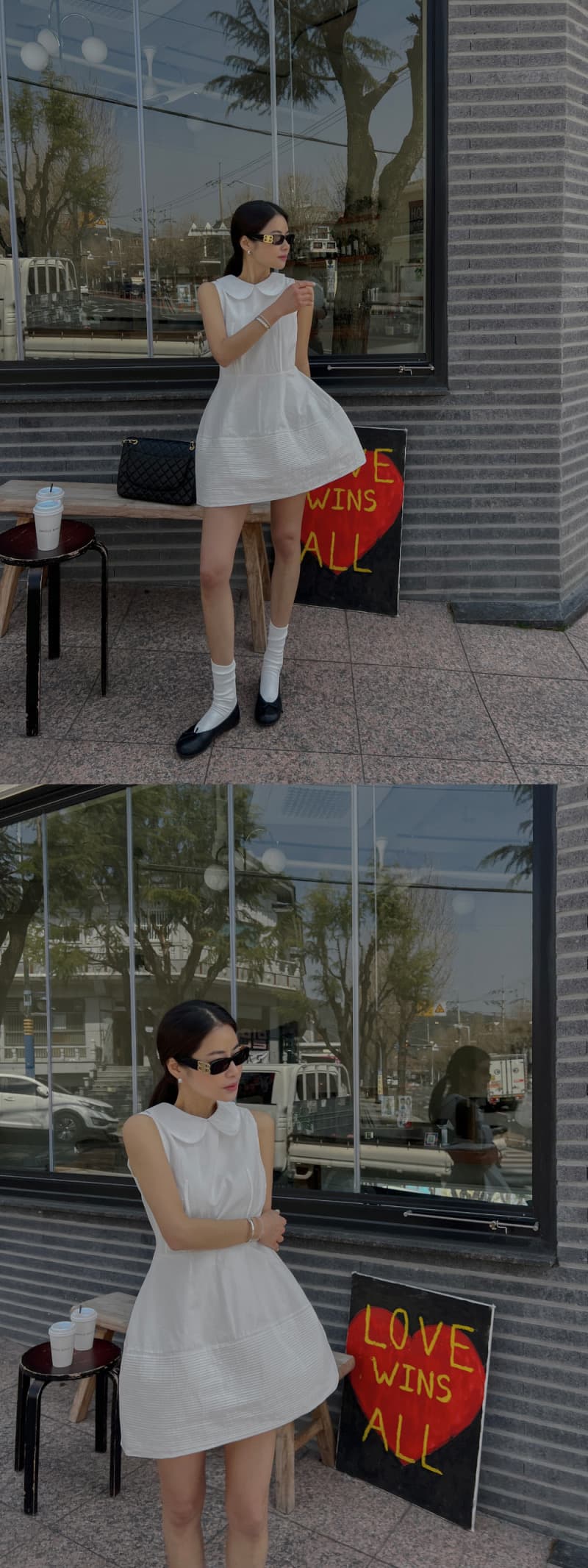 재고 있음 한국 ins 달콤한 스타일 화이트 베이비 칼라 조끼 여성 드레스 봄 여름 허리 수축 슬림해 보이는 A라인 스커트 상세 이미지 2