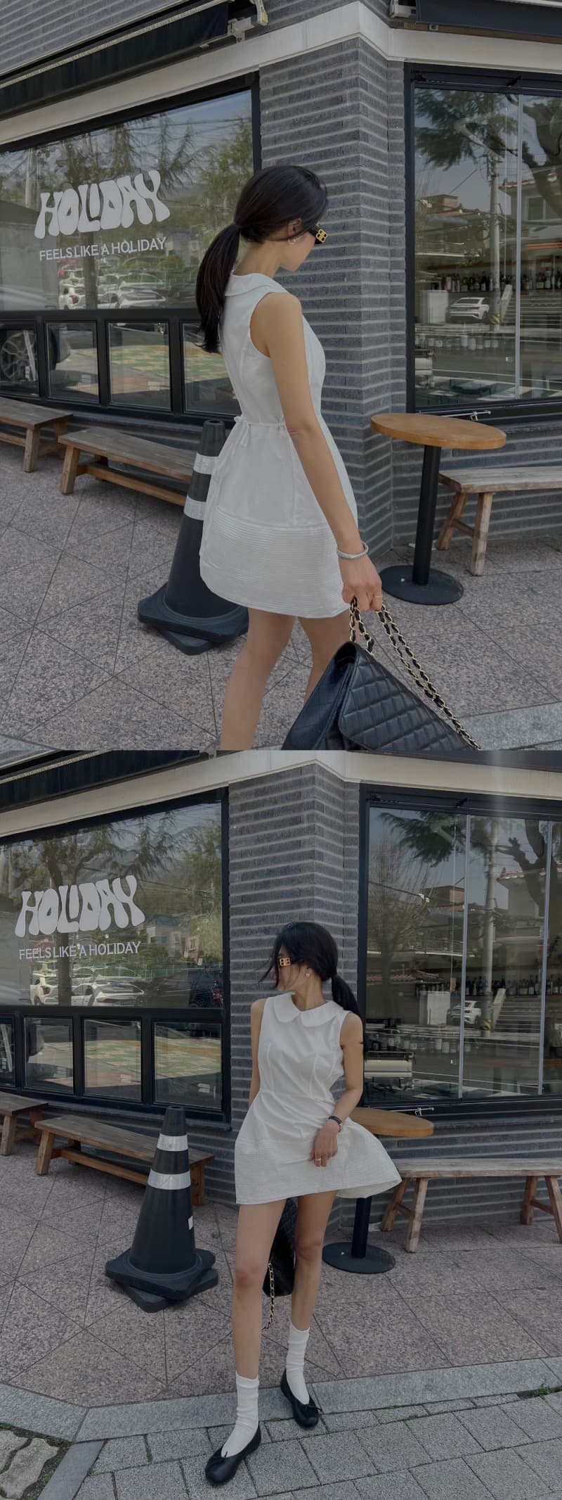 재고 있음 한국 ins 달콤한 스타일 화이트 베이비 칼라 조끼 여성 드레스 봄 여름 허리 수축 슬림해 보이는 A라인 스커트 상세 이미지 4