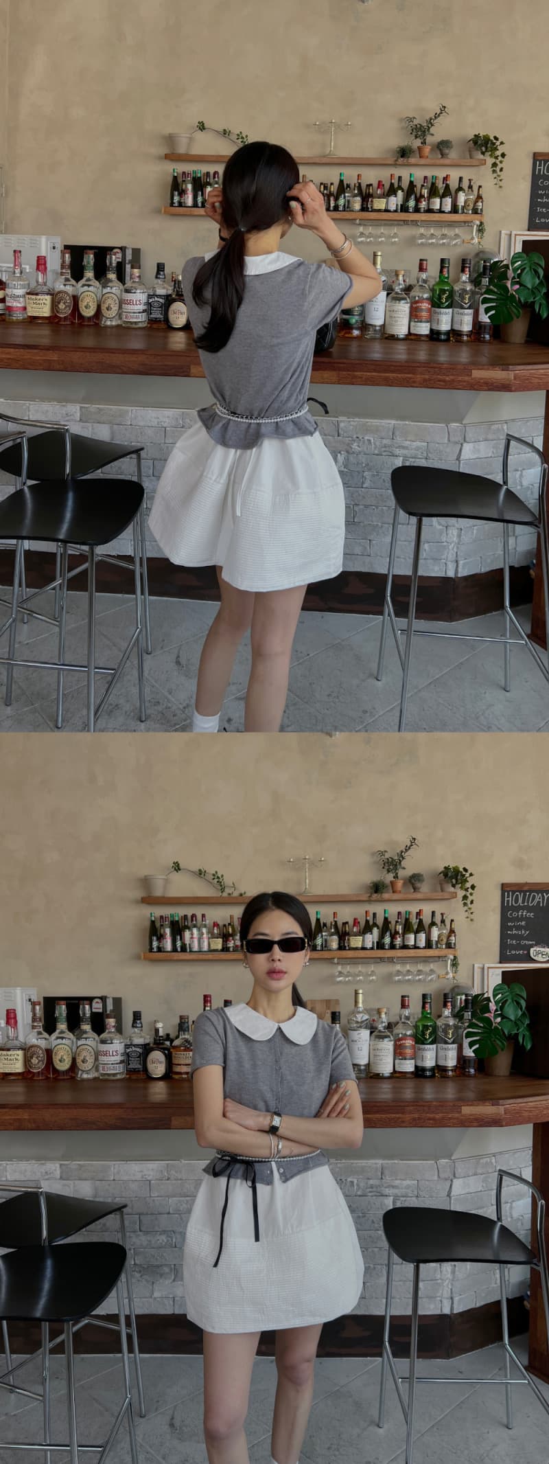 재고 있음 한국 ins 달콤한 스타일 화이트 베이비 칼라 조끼 여성 드레스 봄 여름 허리 수축 슬림해 보이는 A라인 스커트 상세 이미지 6