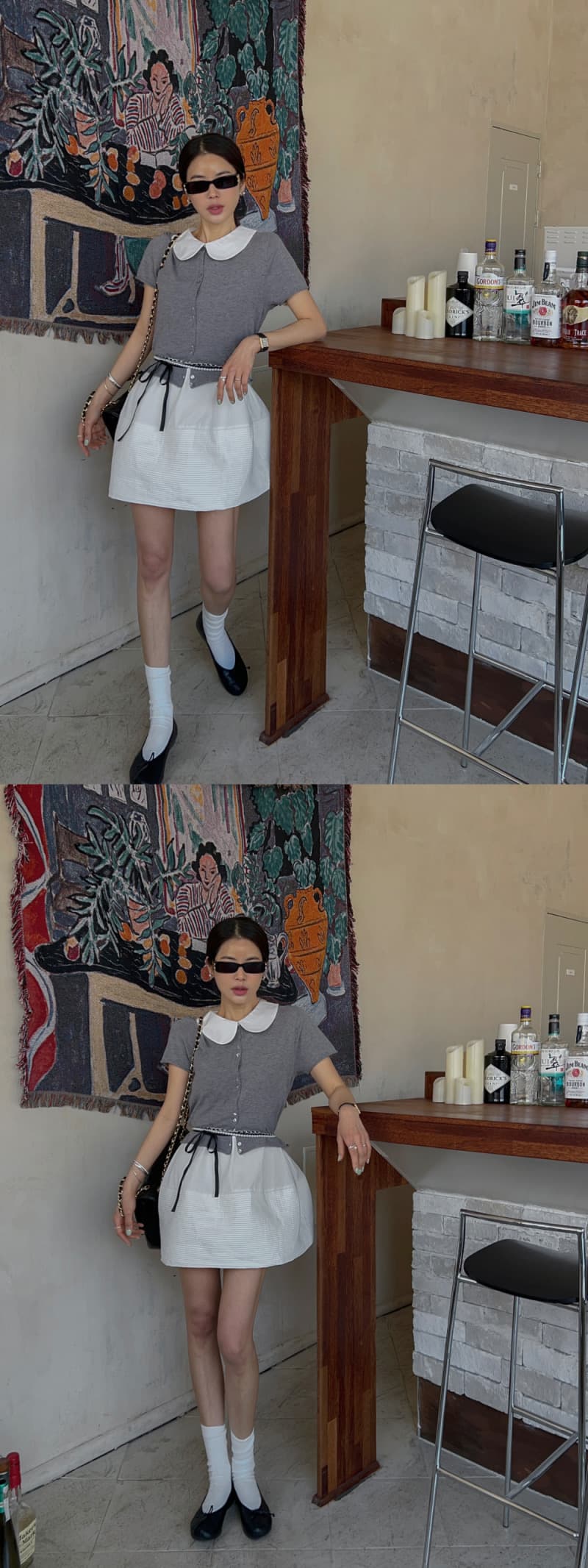 재고 있음 한국 ins 달콤한 스타일 화이트 베이비 칼라 조끼 여성 드레스 봄 여름 허리 수축 슬림해 보이는 A라인 스커트 상세 이미지 8