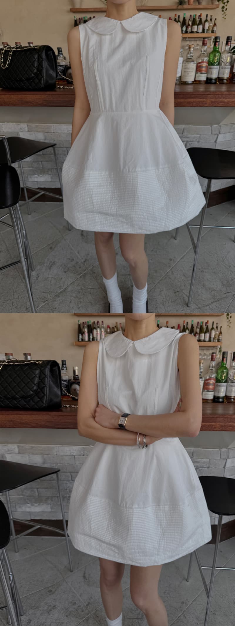 재고 있음 한국 ins 달콤한 스타일 화이트 베이비 칼라 조끼 여성 드레스 봄 여름 허리 수축 슬림해 보이는 A라인 스커트 상세 이미지 10