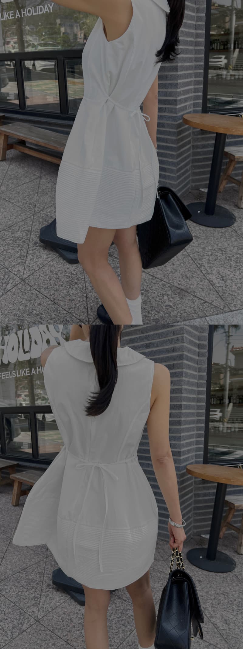재고 있음 한국 ins 달콤한 스타일 화이트 베이비 칼라 조끼 여성 드레스 봄 여름 허리 수축 슬림해 보이는 A라인 스커트 상세 이미지 14