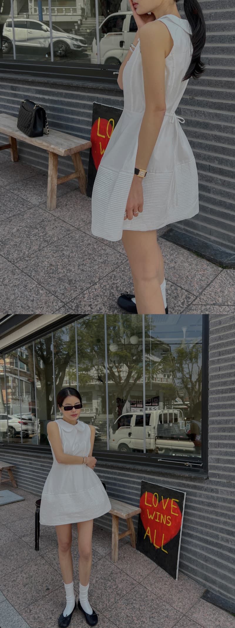 재고 있음 한국 ins 달콤한 스타일 화이트 베이비 칼라 조끼 여성 드레스 봄 여름 허리 수축 슬림해 보이는 A라인 스커트 상세 이미지 15